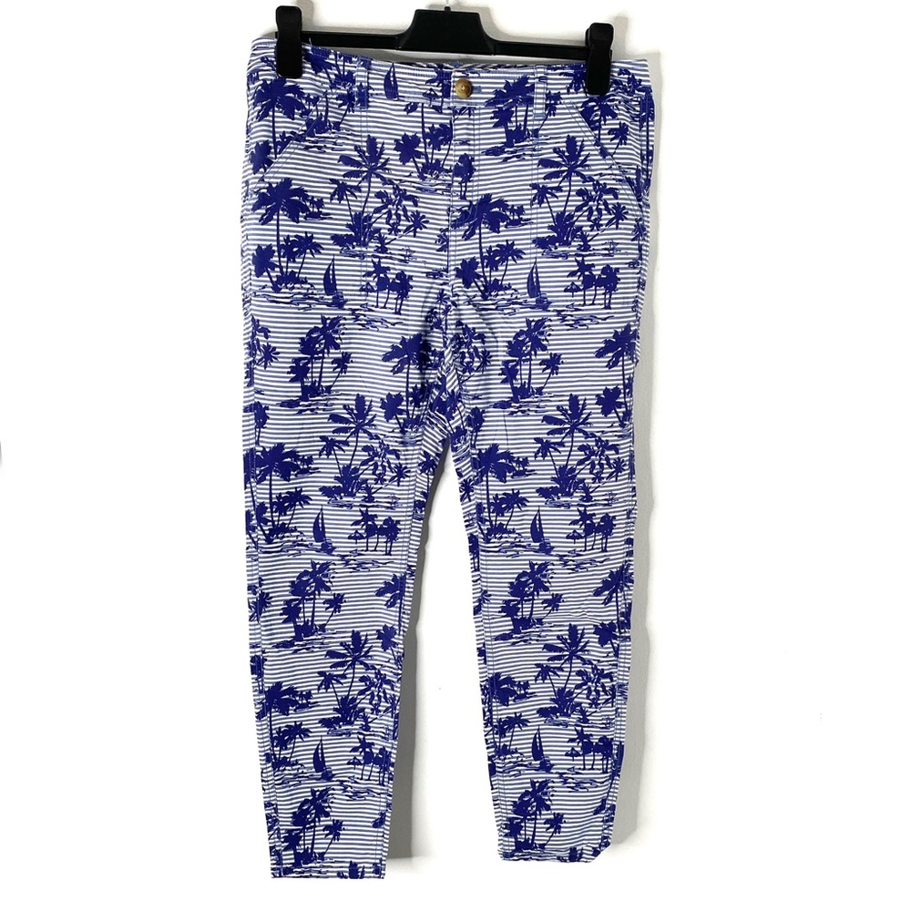 Vineyard Vines Blue Striped Palm Print Chino Pants Resort Tropical Stretch Pants